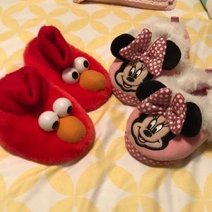 2 pairs of infant slippers- Elmo and Minnie Mouse